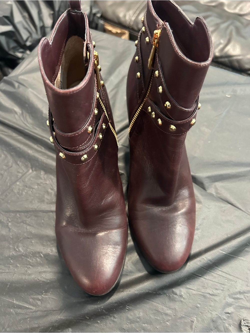 Michael Kors Studded Leather Ankle Boots in Deep Burgundy